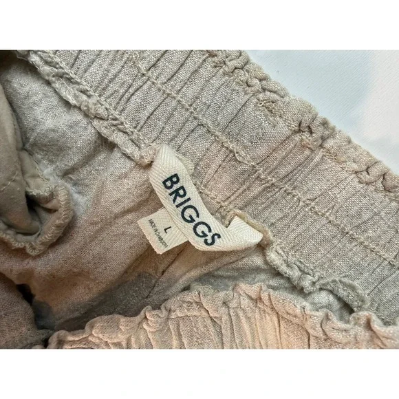 Briggs Linen Blend Straight Leg Pants Beige Elastic Waist Size L 1760053 - Picture 2 of 7